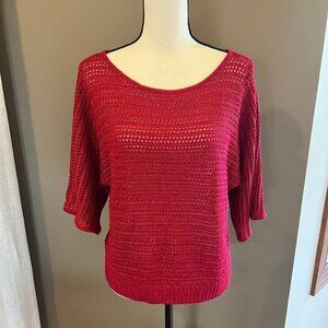 Women's Crochet/knit Metallic Red Sweater with bell sleeve, Size Medium